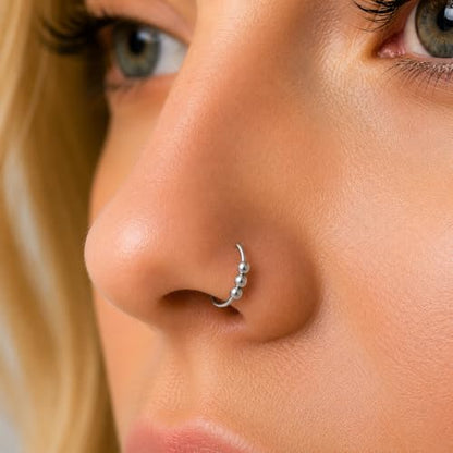 Jolliz Beaded Nose Rings Hoops – 24 Guage Nose hoops Handmade with Classic Design, Hypoallergenic Nose Rings for Women, Nose Piercings for Stylish Everyday Wear - color: Silver