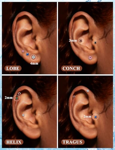20G 18G 16G Astm F136 Titanium Threadless Flat Back Earrings Nose Studs Tragus Helix Conch Cartilage Lobe Earrings Medusa Labret Snake Bite Monroe Lip Ring Piercing Jewelry For Women Men - size: 16G-10MM Bar-CZ 4MM