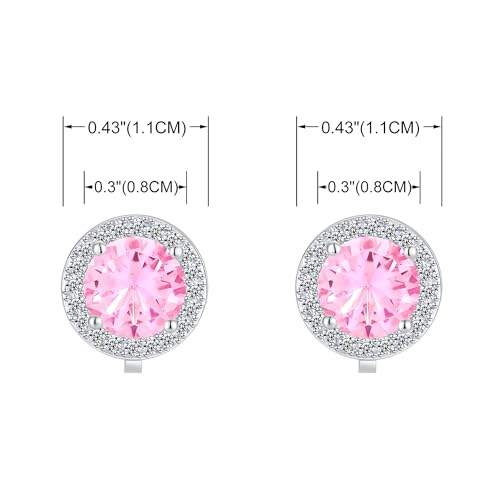 YOQUCOL 8MM Cubic Zirconia Crystal Clip On Stud Earrings Round Non Pierced Earrings for Women - color: Pink