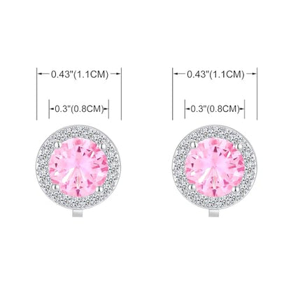 YOQUCOL 8MM Cubic Zirconia Crystal Clip On Stud Earrings Round Non Pierced Earrings for Women - color: Pink