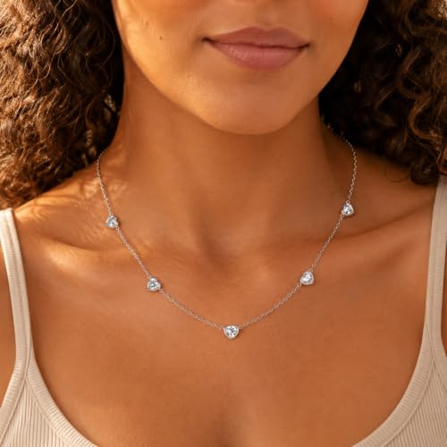 Dainty Silver Gold Necklaces for Women Cute Station Choker Simulated Diamond Necklace Simple Layering CZ Necklace Trendy Jewelry Gifts - color: Silver, style: Heart