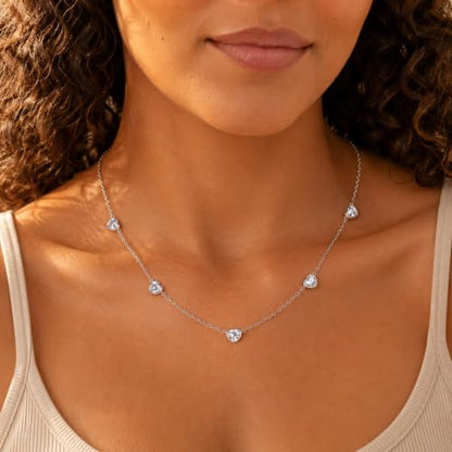 Dainty Silver Gold Necklaces for Women Cute Station Choker Simulated Diamond Necklace Simple Layering CZ Necklace Trendy Jewelry Gifts - color: Silver, style: Heart