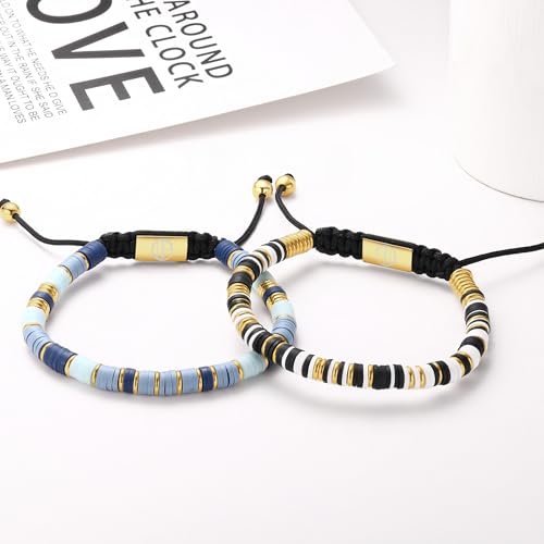 18K Gold-Plated Bracelets for Men Franco Link Chain Adjustable | Stainless Steel Bracelet, Gold Beads Bracelet, Handcrafted Braided, Mens Jewelry Birthday Gift for Men - color: Black with White