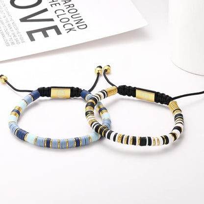 18K Gold-Plated Bracelets for Men Franco Link Chain Adjustable | Stainless Steel Bracelet, Gold Beads Bracelet, Handcrafted Braided, Mens Jewelry Birthday Gift for Men - color: Black with White