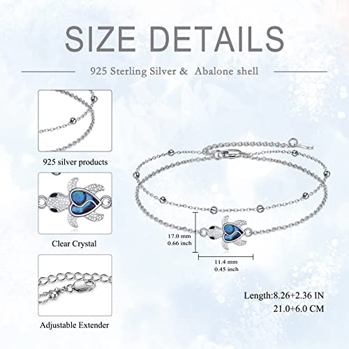 925 Sterling Silver Cat Butterfly Anklets Double Layered Chain for Birthday Women Ankle Bracelet Summer Beach Dainty Jewelry - style: D-Sea Turtle Anklet