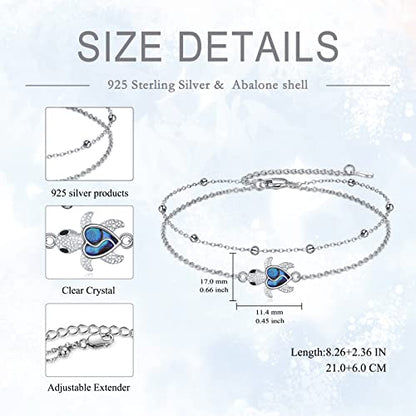 925 Sterling Silver Cat Butterfly Anklets Double Layered Chain for Birthday Women Ankle Bracelet Summer Beach Dainty Jewelry - style: D-Sea Turtle Anklet