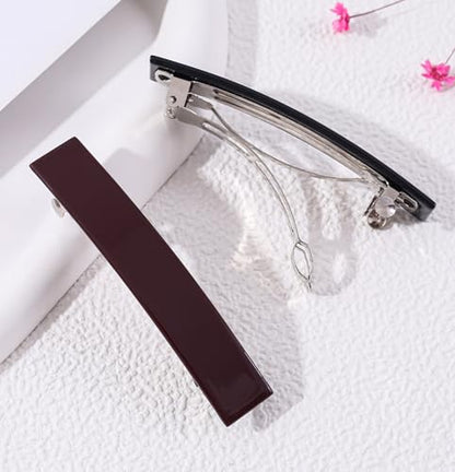 2 Pack French Design Hair Barrettes Acetate Celluloid Rectangle Hair Clips for Women - color: Black+Wine
