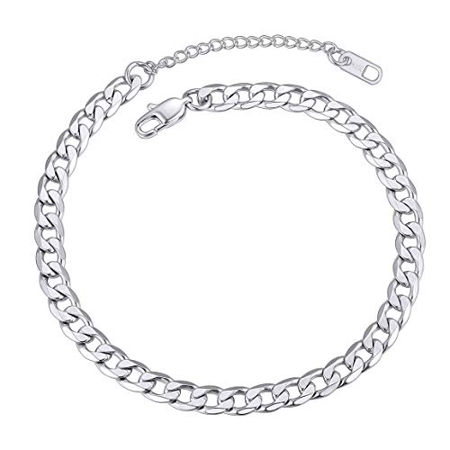 ChainsPro Resizable Anklet Chain for Women Men, Figaro/Wheat/Twist Rope/Cuban Foot Bracelet-Strong with Good Clasp-18K Gold Plated(Send Gift Box) - color: 00:cuban-Stainless-6mm