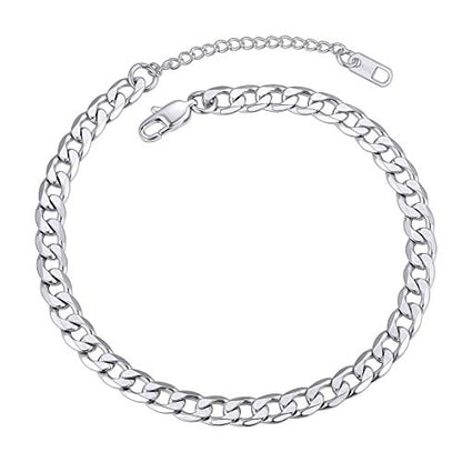 ChainsPro Resizable Anklet Chain for Women Men, Figaro/Wheat/Twist Rope/Cuban Foot Bracelet-Strong with Good Clasp-18K Gold Plated(Send Gift Box) - color: 00:cuban-Stainless-6mm
