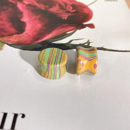 Rainbow Stone Double Flare Ear Plugs Tunnels Natural Organic Stones Expander Ears Piercing Stretcher Gauge Plug for Women Men Fashion Body Jewelry - color: 14mm(9/16")