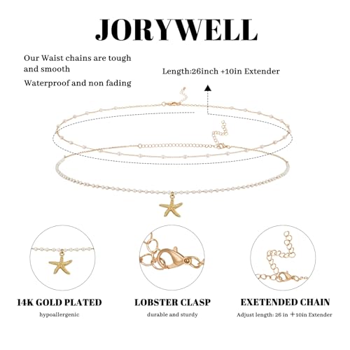 14K Gold Plated Waist Chain for Women Layered Waist Beads Belly Chain Belt, Waterproof Summer Beach Body Jewelry for Bikini, Festival Vacation Accessories for Women - style: Starfish Pearl