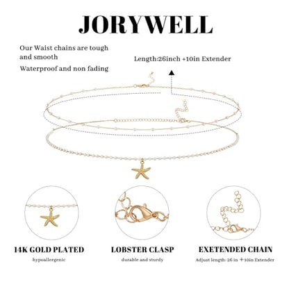 14K Gold Plated Waist Chain for Women Layered Waist Beads Belly Chain Belt, Waterproof Summer Beach Body Jewelry for Bikini, Festival Vacation Accessories for Women - style: Starfish Pearl