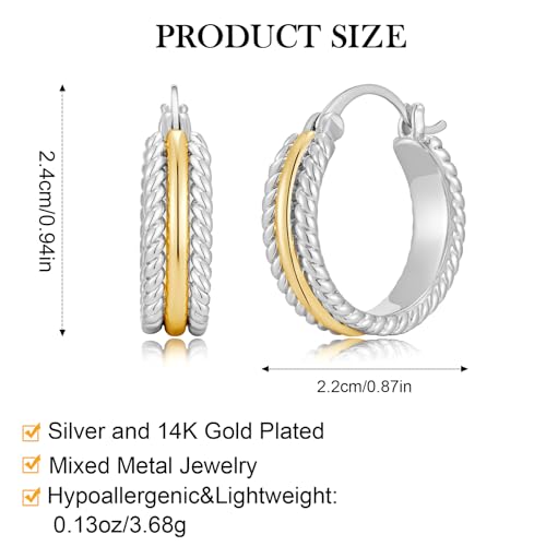 Two Tone Silver and Gold Plated Hoop Earrings for Women Mixed Metal Hypoallergenic Statement Valentines Jewelry Gifts - style: B-Silver & Gold