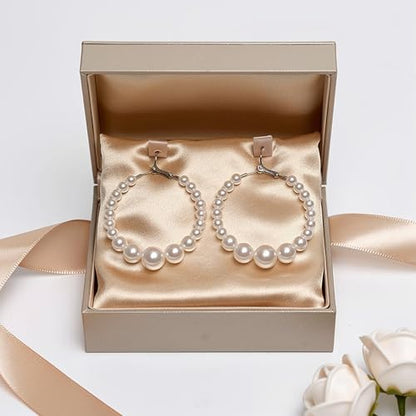 Hoop Earrings for Women, Hypoallergenic Stainless Steel Lightweight Thin Large Big Hoops Earrings Set for Women, Non Tarnish for Jewelry Gift 40MM - color: Pearl Earring-55mm