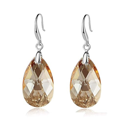 Austrian Crystal Teardrop Dangle Hook Earrings for Women 14K Gold Plated Hypoallergenic Jewelry - color: Light Topaz