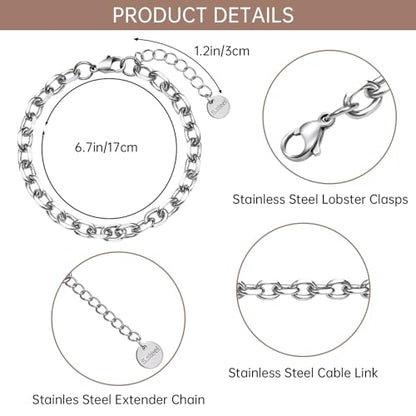 UMAOKANG 10 Pack Stainless Steel Bracelet Chain Bulk for Jewelry Making | Silver Chunky Cable Hand Chain Bracelets for Men and Women Charm Permanent Bracelet Kit - color: 10pcs Cable Steel