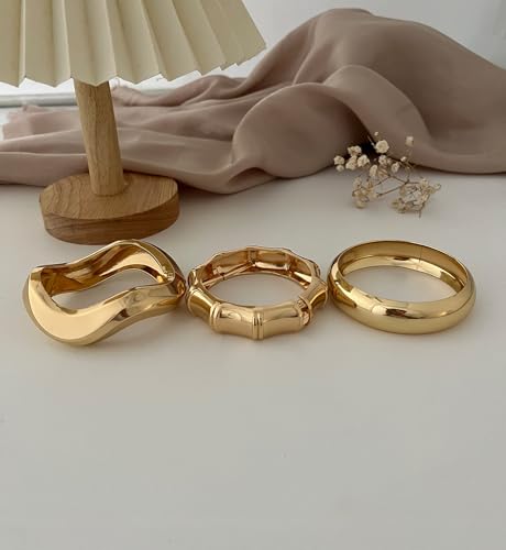 Chunky Gold Bangle Bracelets for Women, 14k Gold Plated Dainty Cuff Stackable Bangles Set, Trendy Bracelet Stack Fashion Jewelry Gifts - color: 04-GOLD