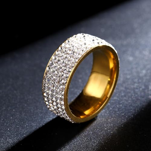 Multi Row Rhinestone Stainless Steel Band Ring Jewelry for Women | Multi rows shiny rhinestones, durable stainless steel, stylish band, ideal birthday holiday gift jewelry for women - color: golden
