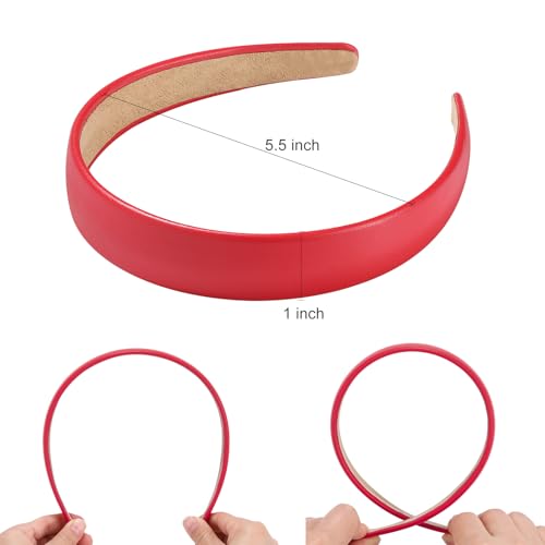 WantGor 1 Inch PU Leather Headband, Wide Padded Hairband Fashion Hair Bands | Cute Womens Headbands Holiday DIY Hair Accessories - color: Red