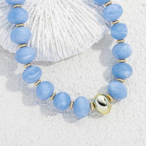 Chunky Beaded Necklace for Women Trendy Multicolor Resin Beads Choker Necklaces Boho Summer Statement Necklace Chunky Heart Jewelry - color: Irregular bead necklace-blue