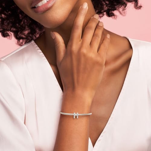 Pandora Alphabet Charm - Compatible Moments - Gift for Her - Made with Sterling Silver - with Gift Box - style: Letter M