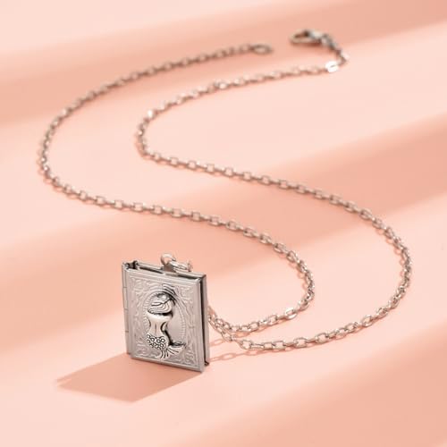 Photo Book Locket Necklace for Women Charm Choker Pendants that Holds Pictures Memorial Jewelry - color: Mermaid Pattern