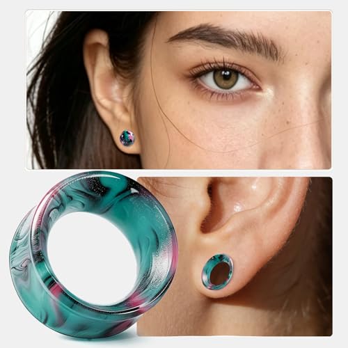 WYR Acrylic Ear Gauge 4pc Set (2 Hollow & 2 Solid): Lightweight Hypoallergenic Ear Plugs for Daily Wear & Piercing Expansion - color: Green, size: 5/8"(16mm)