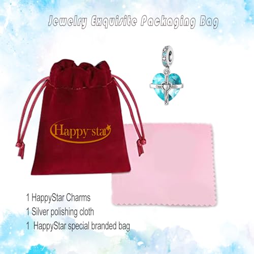 HappyStar 925 Sterling Silver Birthstone Charms for bracelets Fashion Cross Love Heart Dangle Pendant Bead Charm fit charm bracelets Happy Birthday Gift for Women MOMs - color: l-December Birthstone Charm