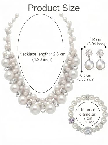 Pearl Necklace Set - Faux Pearl Earrings and Bracelets Jewelry Set for Women Wedding Bridal Shower Tea Party Accessories - style: 3pcs-silver