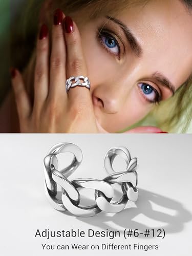 PROSILVER 925 Sterling Silver Adjustable Open Ring for Women, Solid Sterling Silver Stackable Ring, knuckle Finger Ring, Pinky Ring, Come with Box - style: 05 Cuban Link Ring