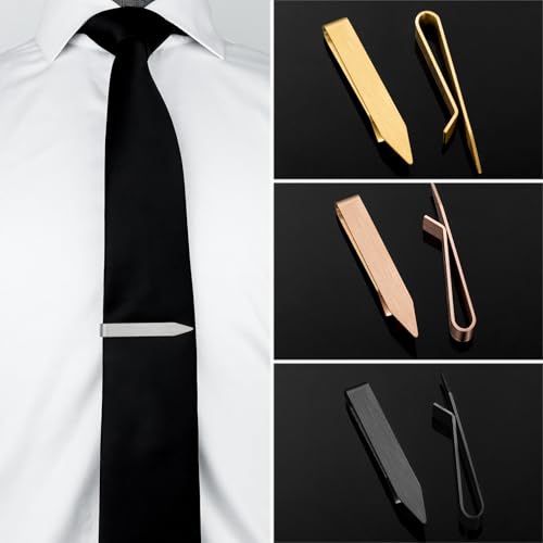 HAWSON Gold Silver Black Rose Gold Tie Clips for Men, Skinny Bars Pins Tacks Set 2.2 Inch for Necktie Suit Accessories - style: 4 Pcs Silver Tie Bars Set