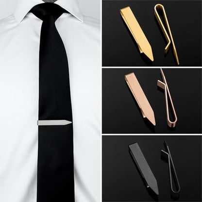 HAWSON Gold Silver Black Rose Gold Tie Clips for Men, Skinny Bars Pins Tacks Set 2.2 Inch for Necktie Suit Accessories - style: Single Silver Clip