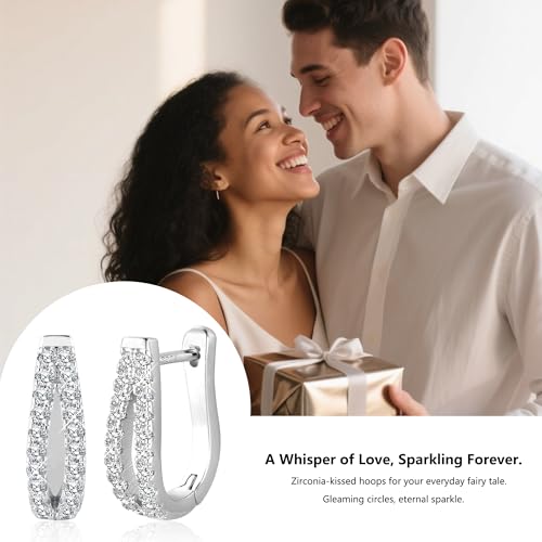 Small Open Cubic Zirconia Hoop Earrings for Women Jewelry Gifts | Open Diamond Hoop Earrings Hypoallergenic Silver Small Half Hoop Earrings for Women Daily Wear - color: B-Silver