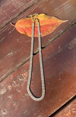 WangGao Dual Layer Stainless Steel Rhinestone Choker Tennis Necklace - color: Gold