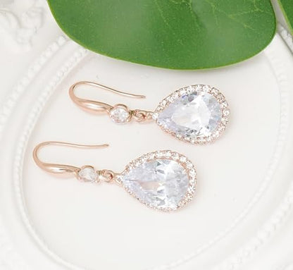Crystal Drop Earrings for Women Cubic Zirconia Teardrop Earrings Sparkling Rhinestone Dangle Earring - color: Gold White