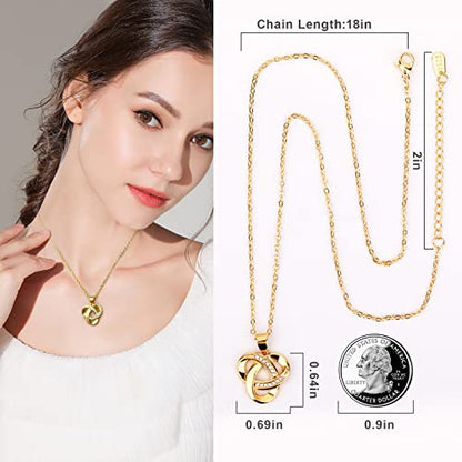 Love Knot Necklace, Sterling Silver Diamond Accent Love Knot Pendant Necklace, Forever Love Knot Infinity Necklace for Women - color: Gold