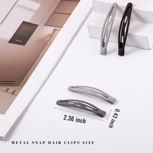 16 PCS Snap Hair Clips Metal Barrettes for Women Non Slip Barrettes for Thick and Thin Fine Hair,Matte Black Gray White,2.36 x 0.43 Inches. - color: Matte Black Gray White