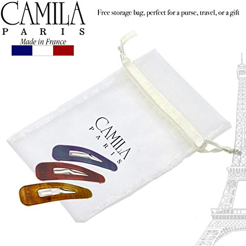 Camila Paris CP2933 French Hair Barrettes Clips, Snap Hair Slides Clic Clac for Women, Styling Girls Side Slide-in Metal Snap Pin Hair Accessories for Women. Strong Hold, No Slip Grip, Made in France - color: 3PK Metalic 3.25"