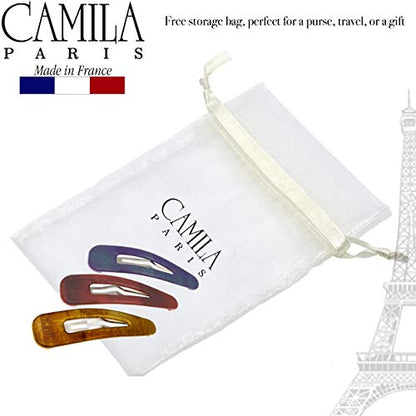 Camila Paris CP2933 French Hair Barrettes Clips, Snap Hair Slides Clic Clac for Women, Styling Girls Side Slide-in Metal Snap Pin Hair Accessories for Women. Strong Hold, No Slip Grip, Made in France - color: 3PK Metalic 3.25"
