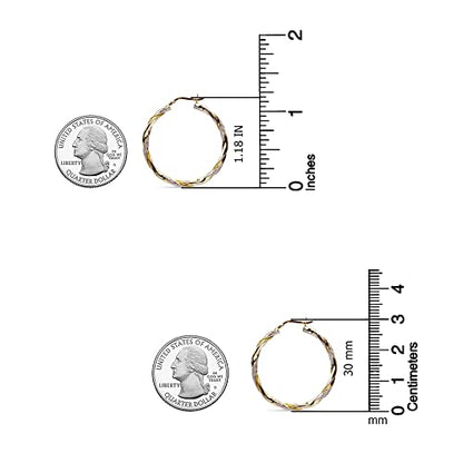 LeCalla Real 925 Sterling Silver Textured Two-Tone Three-Tone 14K Gold Plated Lightweight Italian Design Hoop Earrings for Women Diameter 25,30,40,45,50mm - color: Textured Medium-30mm