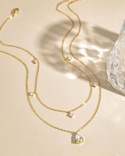 Gold Necklace Stack, Layered Gold Necklaces for Women Jewelry Set | 14K Gold Plated, Separate Chains, Pendant, Dainty, Non Tarnish, Delicate, Chain, Multi, Gift - color: 2 Layer-Dainty Teardrop Gold