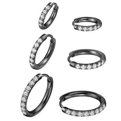 316L Surgical Steel Huggie Hoop Earrings | Dainty Pave Cubic Zirconia Cartilage Tiny Earring for Sensitive Ears Hypoallergenic Lightweight for Women Men - style: Black,18G*8/10/12mm