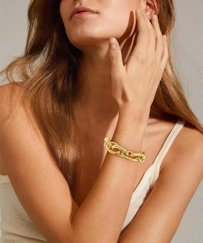 WOWORAMA Chunky Chain Bracelet for Women, Gold/Silver | Adjustable Elastic Stretch Bracelet, Thick Chunky Link Bracelet, Statement Jewelry - color: Oval-Gold