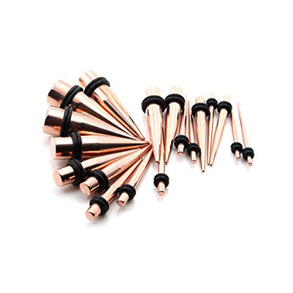 36 Pieces Ear Gauges Stretching Kit Taper Stainless Steel Single Flare Tunnel Plugs Eyelet 14G-00G and 36 pcs O-Ring Extra Set - style: Rose Gold 36 pieces