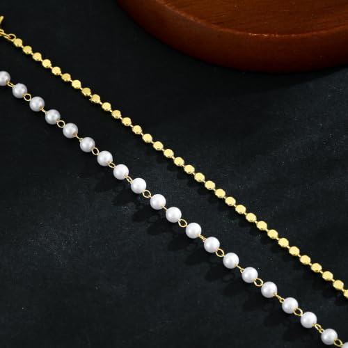 Gold Ankle Bracelets for Women, Dainty 14K Gold Plated Anklets for Women Waterproof Cuban Link Chain Pearl Anklet Set Trendy Layered Stackable Ankle Bracelet Non Tarnish Jewelry for Her - color: A0245