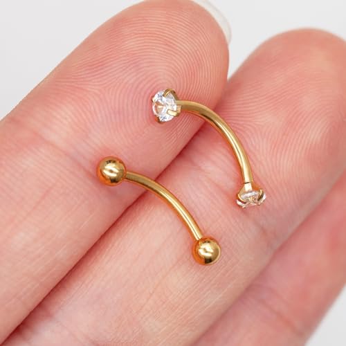 2 Pcs 14k Gold Filled Eyebrow Rings, 16G Threaded Rook Piercing Jewelry, Surgical Steel Vertical Lip Labret Belly Tongue Ring Daith Earring Curved Barbells - color: 10mm-2pcs