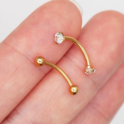 2 Pcs 14k Gold Filled Eyebrow Rings, 16G Threaded Rook Piercing Jewelry, Surgical Steel Vertical Lip Labret Belly Tongue Ring Daith Earring Curved Barbells - color: 10mm-2pcs