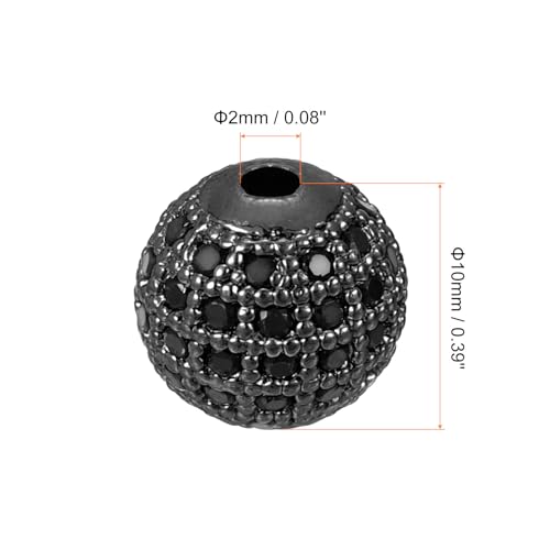 UXcell Round Charm Spacer Beads, 8Pcs 10mm - Brass Rhinestone & Zircon Beads for DIY Bracelets Jewelry Making (Black - Metallic Black) - color: Metallic Black, size: 10mm