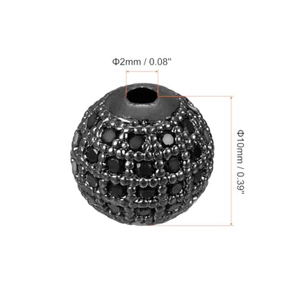 UXcell Round Charm Spacer Beads, 8Pcs 10mm - Brass Rhinestone & Zircon Beads for DIY Bracelets Jewelry Making (Black - Metallic Black) - color: Metallic Black, size: 10mm