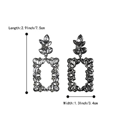 Clip-on Dangle Earring Earrings Art Deco Sparkly Rhinestone Marquise Teardrop Rectangle Geometric Statement for Women - color: Grey Black-Tone